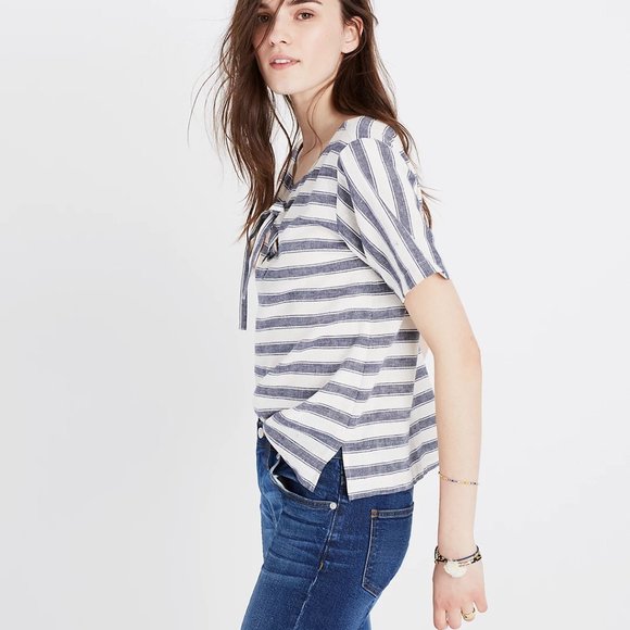 Madewell Striped Lace Up Top - XXS - Picture 2 of 7
